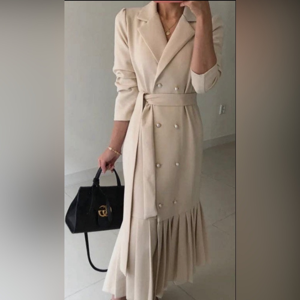 COCO PLEATED IVORY DRESS WITH PEARLS and PLEATS